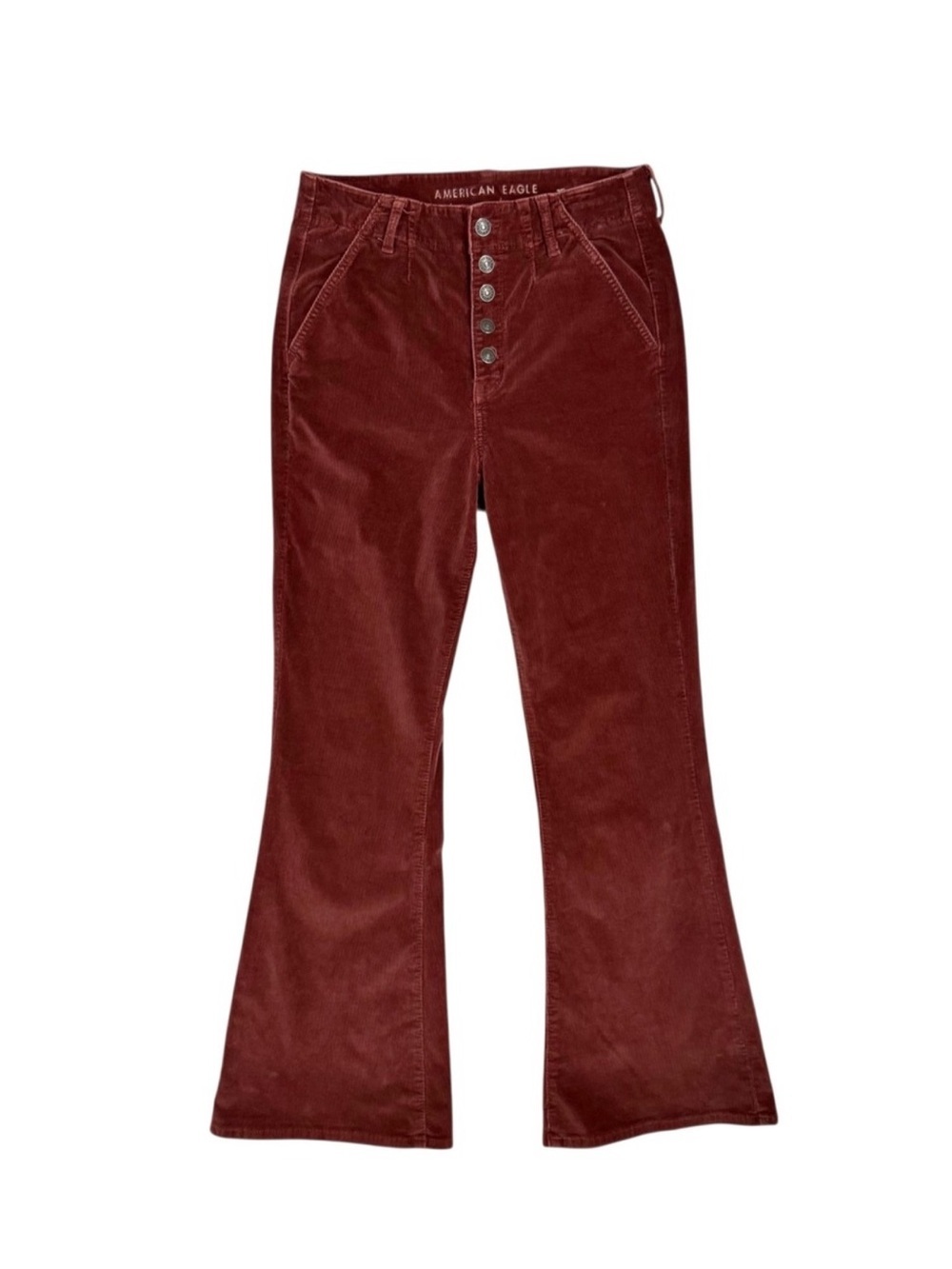 American Eagle Super Hi Rise Flare Corduroy Pants Burgundy Retro Boho Size 4
